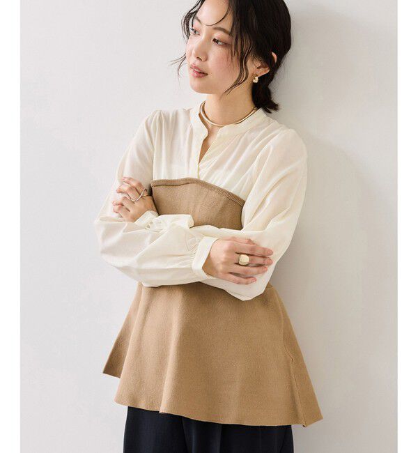 VIS「ペプラムニットドッキングブラウス」|シャツ・ブラウス|ベージュ(27)