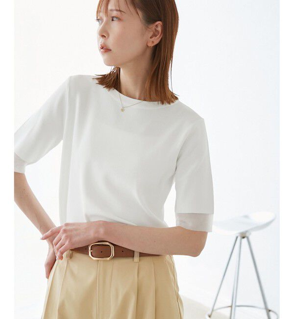 Rope&rsquo;Picnic「【イージーケア・UVカット・接触冷感・洗濯機OK】ハーフスリーブニットプルオーバー」|ニット・セーター|