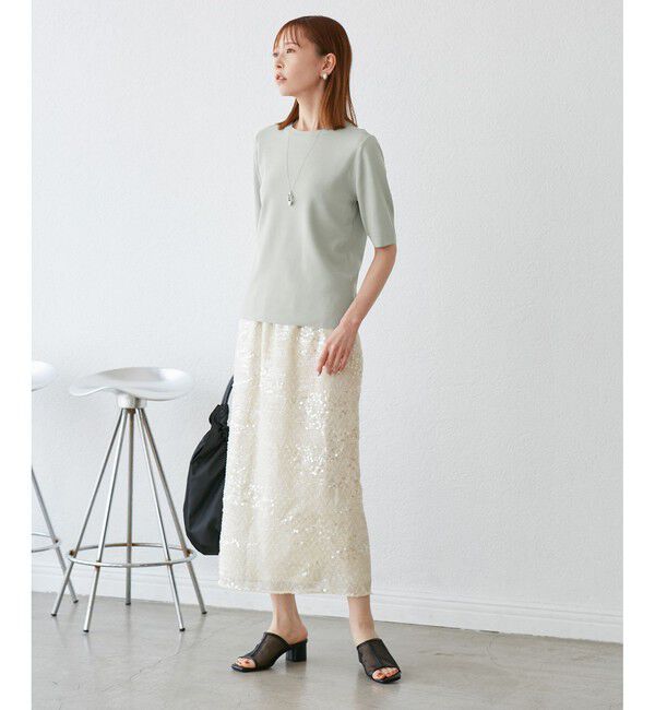 Rope&rsquo;Picnic「【イージーケア・UVカット・接触冷感・洗濯機OK】ハーフスリーブニットプルオーバー」|ニット・セーター|