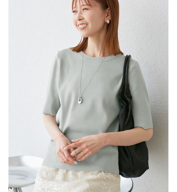 Rope&rsquo;Picnic「【イージーケア・UVカット・接触冷感・洗濯機OK】ハーフスリーブニットプルオーバー」|ニット・セーター|