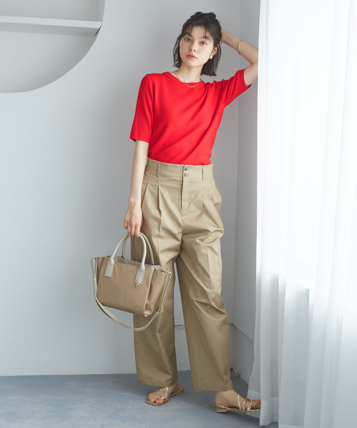 Rope&rsquo;Picnic「【イージーケア・UVカット・接触冷感・洗濯機OK】ハーフスリーブニットプルオーバー」|ニット・セーター|