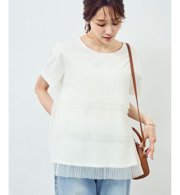 Rope&rsquo;Picnic「プリーツチュールドッキングTシャツ」|Tシャツ・カットソー|