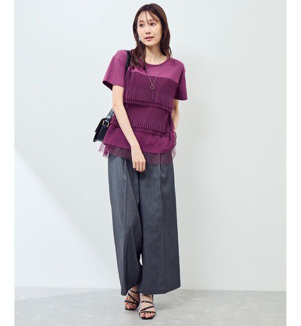 Rope&rsquo;Picnic「プリーツチュールドッキングTシャツ」|Tシャツ・カットソー|