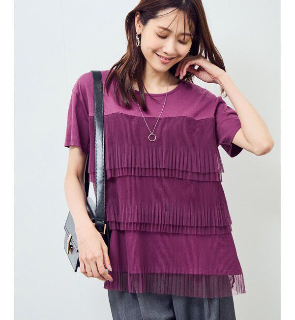 Rope&rsquo;Picnic「プリーツチュールドッキングTシャツ」|Tシャツ・カットソー|