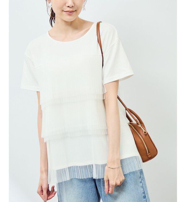 Rope&rsquo;Picnic「プリーツチュールドッキングTシャツ」|Tシャツ・カットソー|ホワイト(10)