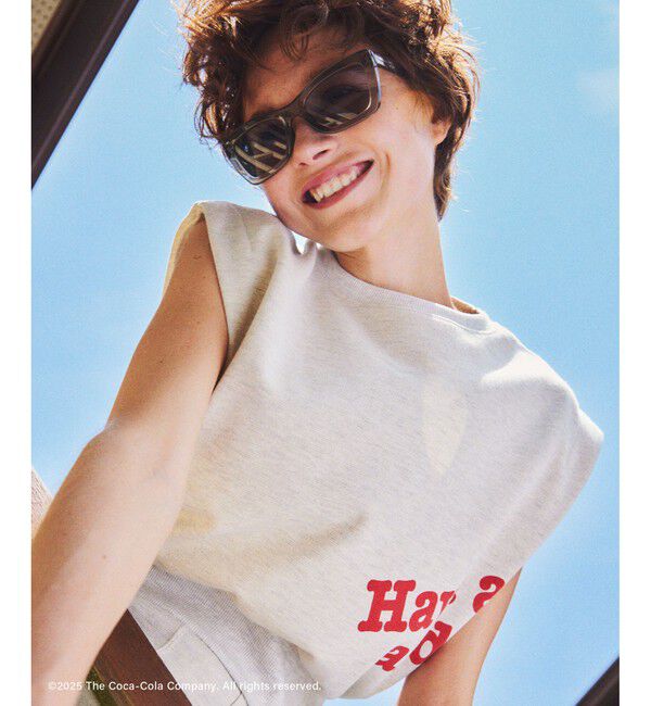 Rope&rsquo;Picnic「【Coca-Cola】【汗染み加工・セットアップ対応】ラメ入りミニ裏毛フレンチスリーブTシャツ」|Tシャツ・カットソー|