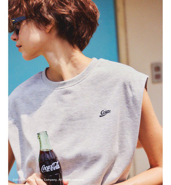 Rope&rsquo;Picnic「【Coca-Cola】【汗染み加工・セットアップ対応】ラメ入りミニ裏毛フレンチスリーブTシャツ」|Tシャツ・カットソー|ライトグレー(08)