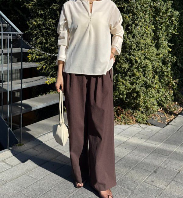  「袖シアー切替ジョーゼットロンT」|Tシャツ・カットソー|