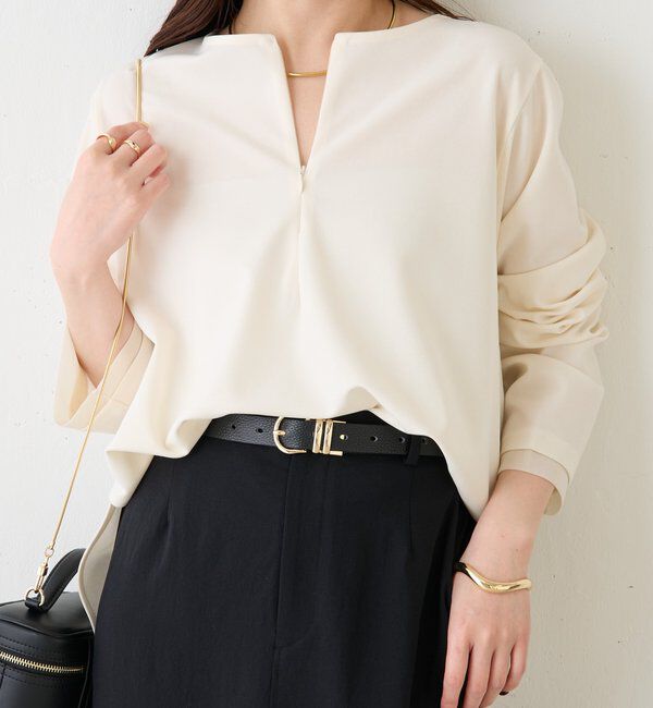  「袖シアー切替ジョーゼットロンT」|Tシャツ・カットソー|