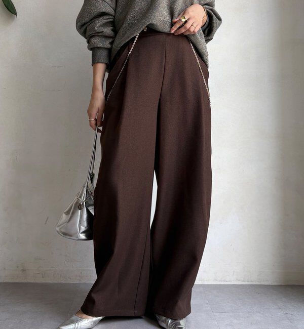  「【WEB限定】ウール調フロントタックイージーパンツ」|チノ|ブラウン