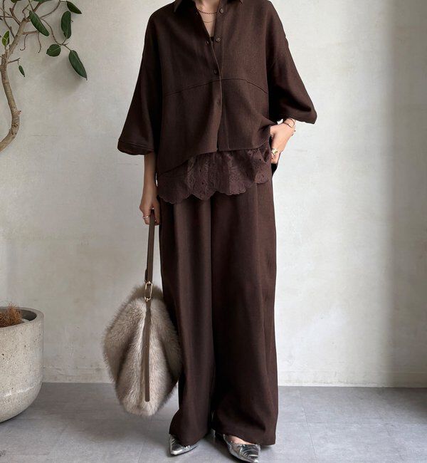  「【WEB限定】ウール調フロントタックイージーパンツ」|チノ|