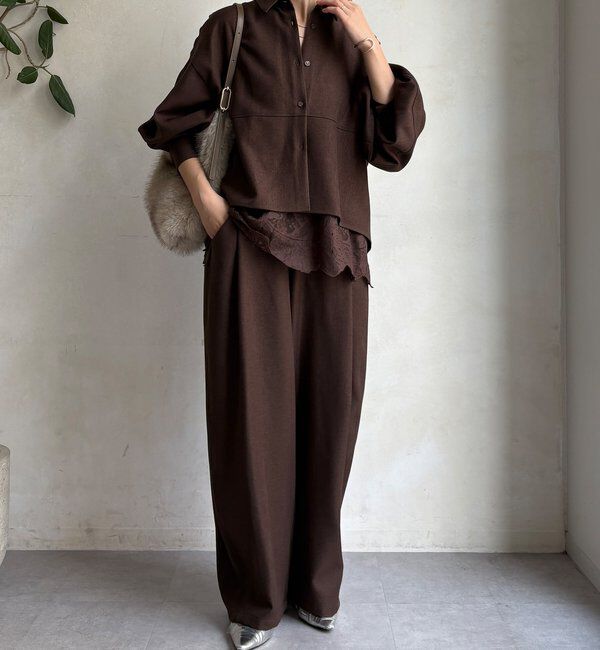  「【WEB限定】ウール調フロントタックイージーパンツ」|チノ|