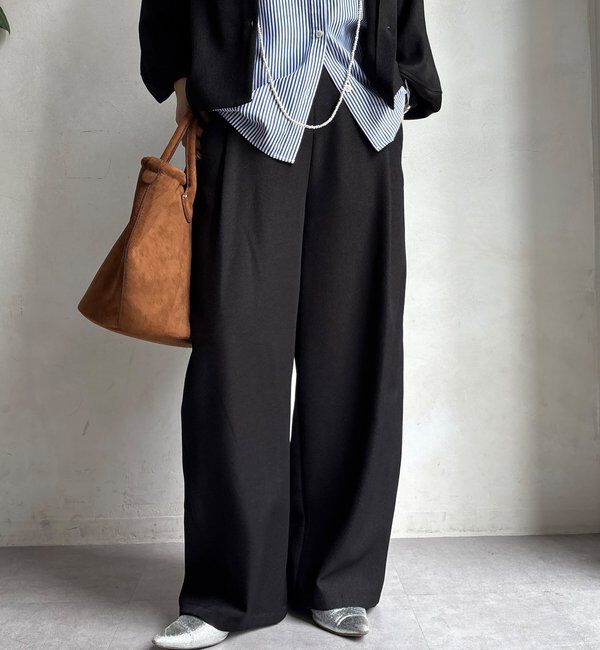  「【WEB限定】ウール調フロントタックイージーパンツ」|チノ|ブラック