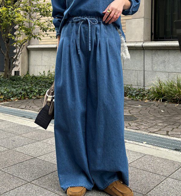  「【インフルエンサーOKOCHI企画】デニムタックイージーパンツ」|チノ|