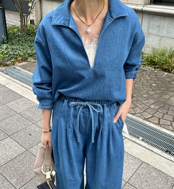  「【インフルエンサーOKOCHI企画】スキッパーデニムシャツ」|シャツ・ブラウス|