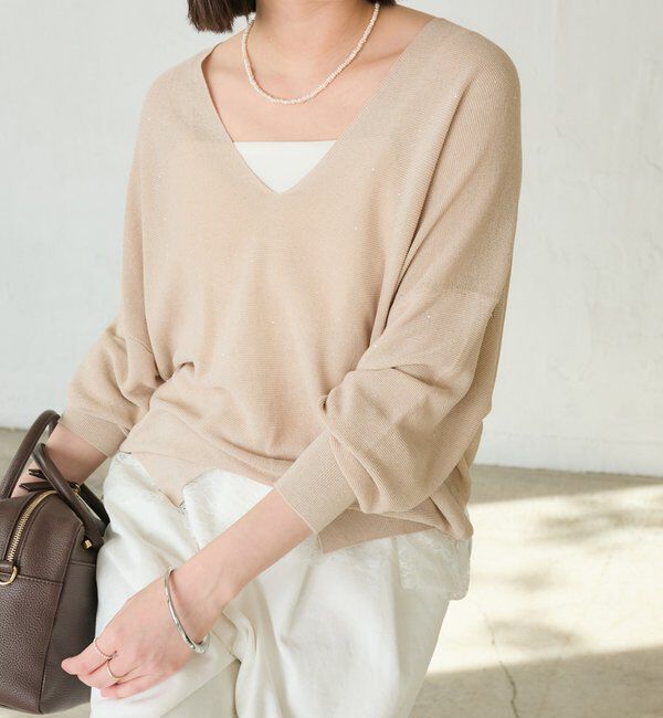  「【華やかな煌めき】ペーパースパングルニット」|ニット・セーター|ベージュ