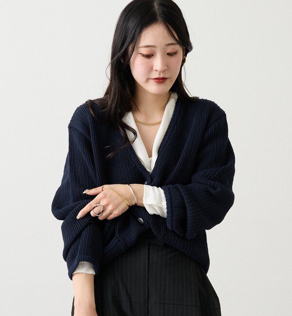  「ノーカラーニットジャケット」|カーディガン|