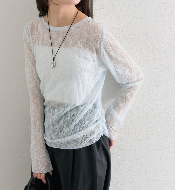  「裾ギャザーレースロングTシャツ」|Tシャツ・カットソー|