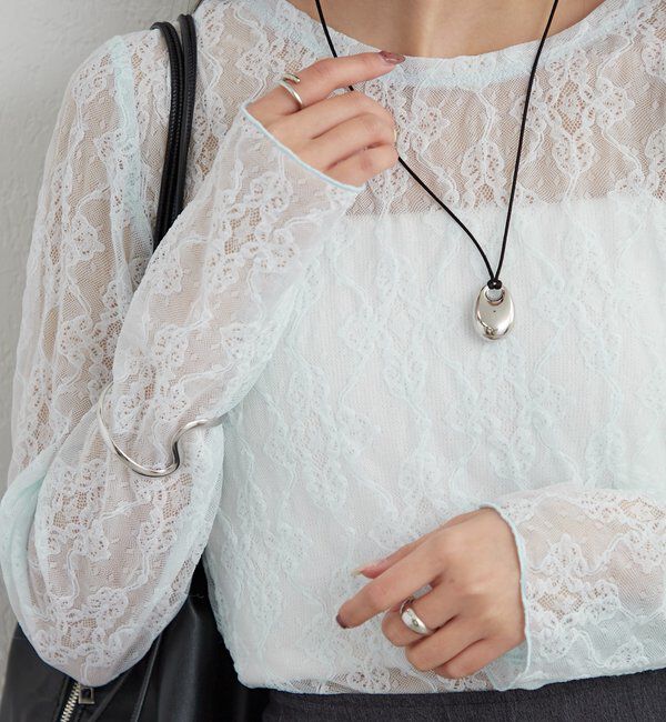  「裾ギャザーレースロングTシャツ」|Tシャツ・カットソー|