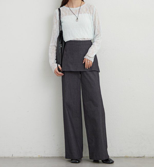  「裾ギャザーレースロングTシャツ」|Tシャツ・カットソー|