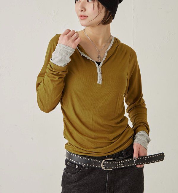  「【WEB限定】バイカラーヘンリーフーディ」|パーカー|