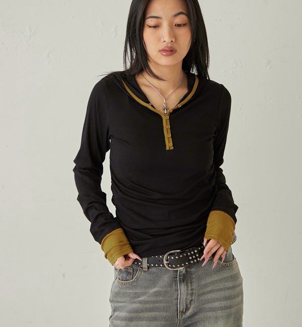  「【WEB限定】バイカラーヘンリーフーディ」|パーカー|