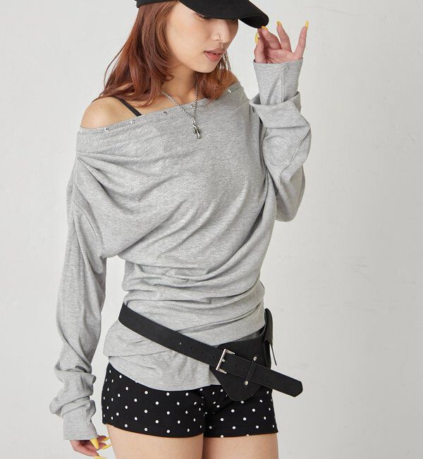  「ドレープスタッズトップス」|Tシャツ・カットソー|グレー