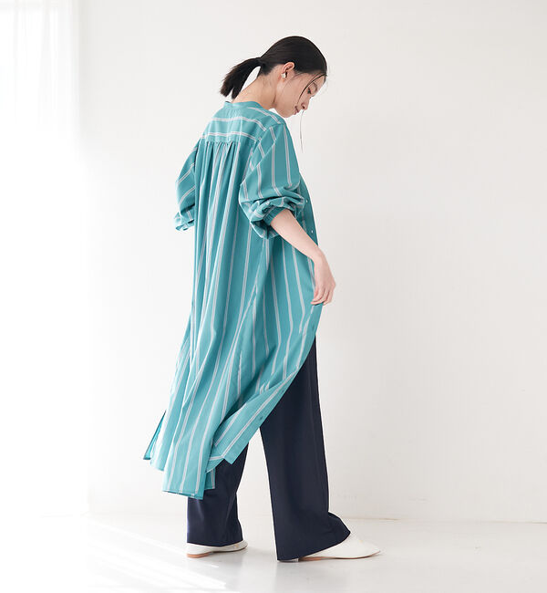 collex「＜手洗い可能＞ストライプフレアシャツワンピース」|ワンピース|