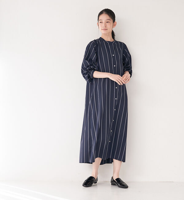 collex「＜手洗い可能＞ストライプフレアシャツワンピース」|ワンピース|