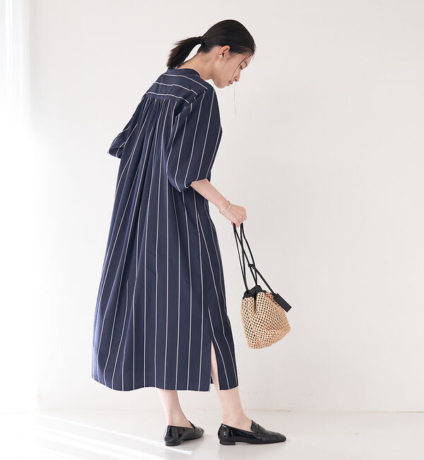 collex「＜手洗い可能＞ストライプフレアシャツワンピース」|ワンピース|