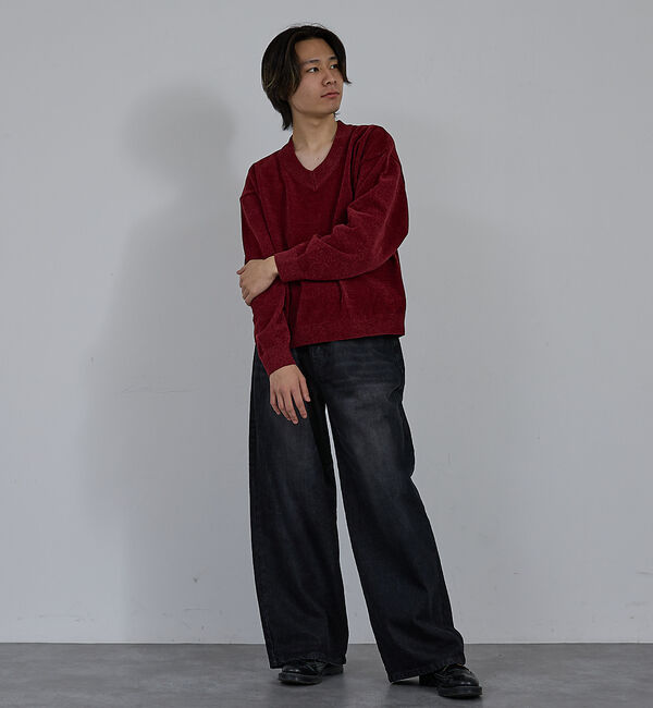 ABAHOUSE「【AH ABAHOUSE】ハイゲージモール クロップド Vネックニット」|ニット・セーター|