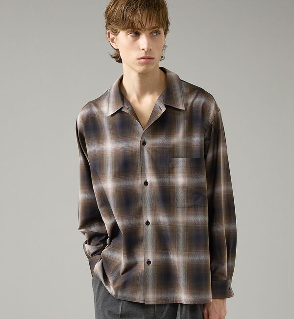 ABAHOUSE「オンブレーチェック オープンカラーシャツ / オーバーサイズ」|シャツ・ブラウス|