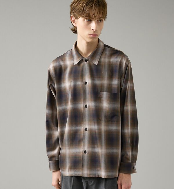 ABAHOUSE「オンブレーチェック オープンカラーシャツ / オーバーサイズ」|シャツ・ブラウス|