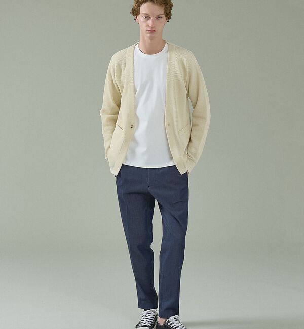 ABAHOUSE「2トーン シアーメッシュ 1ボタン カーディガン」|カーディガン|