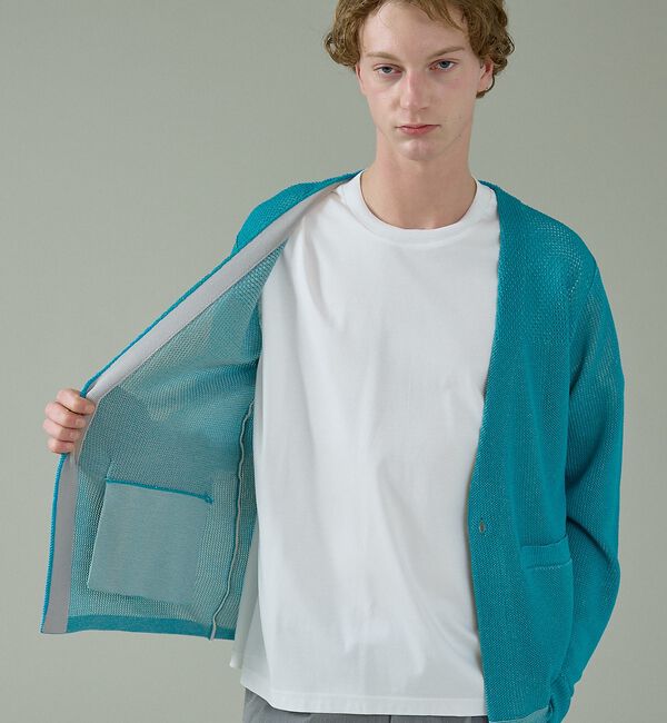 ABAHOUSE「2トーン シアーメッシュ 1ボタン カーディガン」|カーディガン|