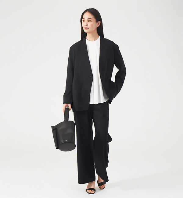 qualite「フィブリルサテンカーデジャケット」|ノーカラージャケット|