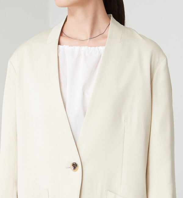 qualite「フィブリルサテンカーデジャケット」|ノーカラージャケット|