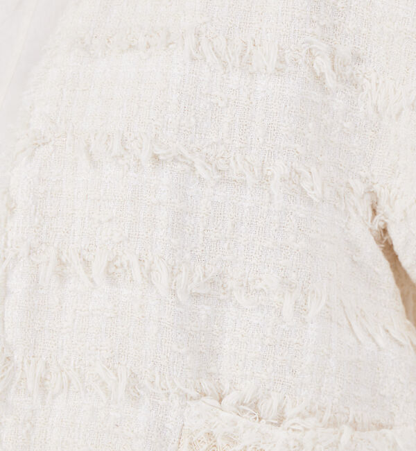 qualite「フリンジツィードジャケット」|ノーカラージャケット|