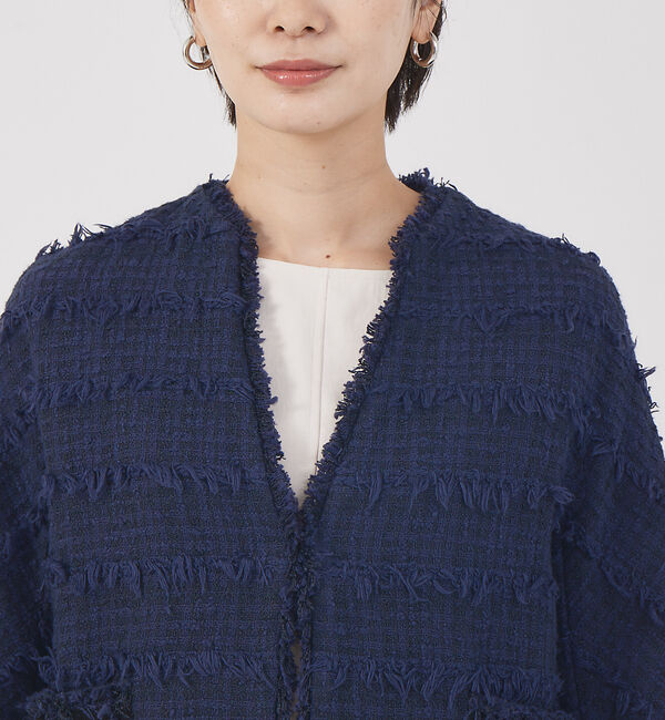 qualite「フリンジツィードジャケット」|ノーカラージャケット|