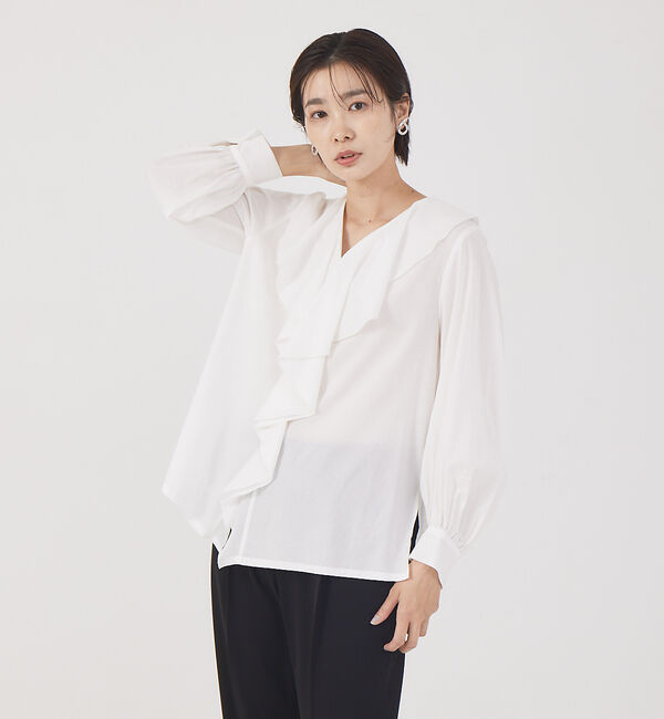 qualite「フリルカラーブラウス」|シャツ・ブラウス|ホワイト