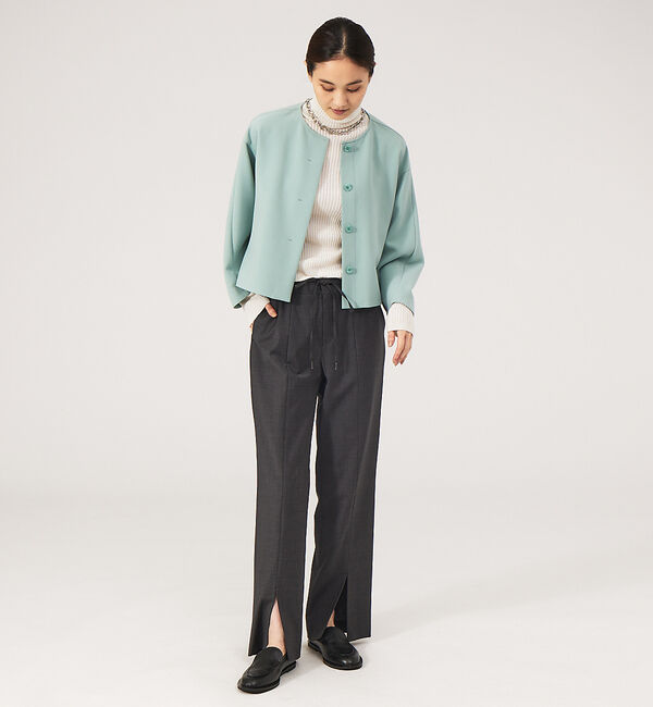 qualite「《セットアップ対応》ダブルクロスクロプドシャツジャケット【セージグリーン】」|ノーカラージャケット|