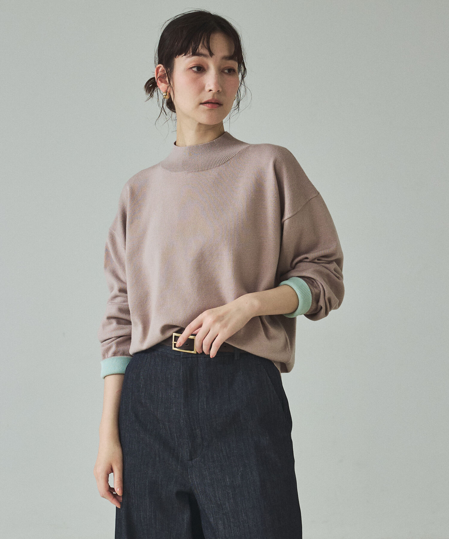 qualite「バイカラーハイネックプルオーバー」|ニット・セーター|