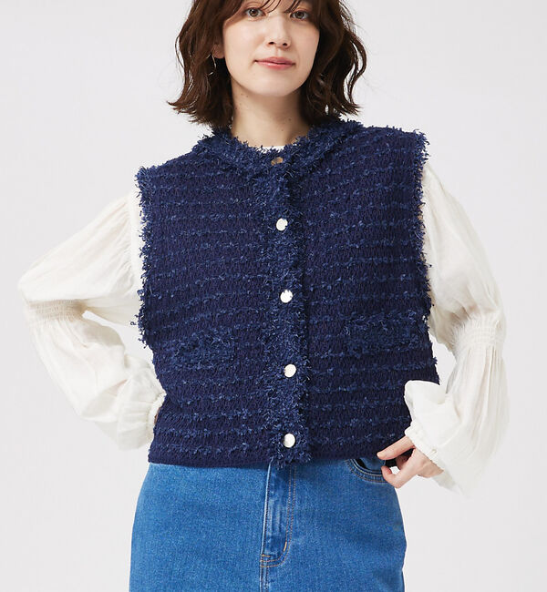 abahouse mavie「ツィードニットベスト」|ベスト・ジレ|ネイビー