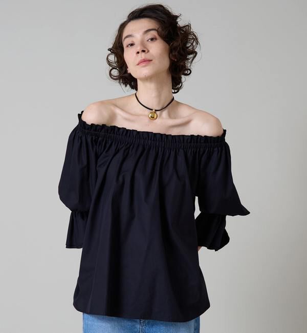 Liesse「オフショルギャザーブラウス」|シャツ・ブラウス|ネイビー