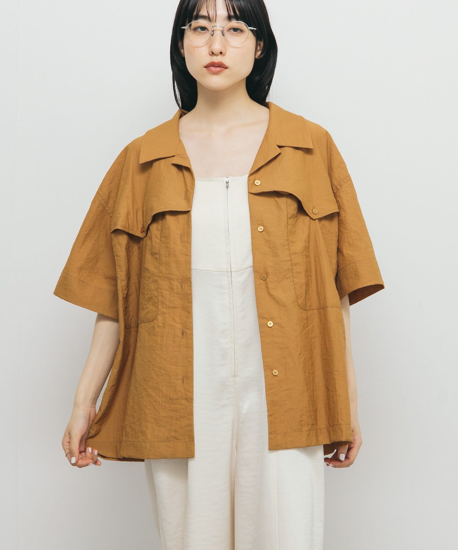  「ポケットデザインルーズシャツ」|シャツ・ブラウス|ブラウン系その他
