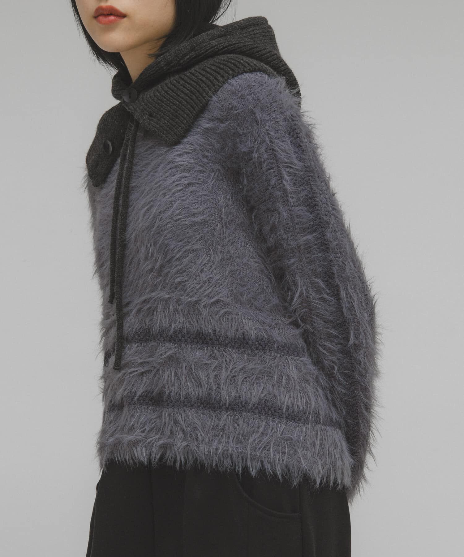  「ラインデザインシャギーニット」|ニット・セーター|チャコールグレー