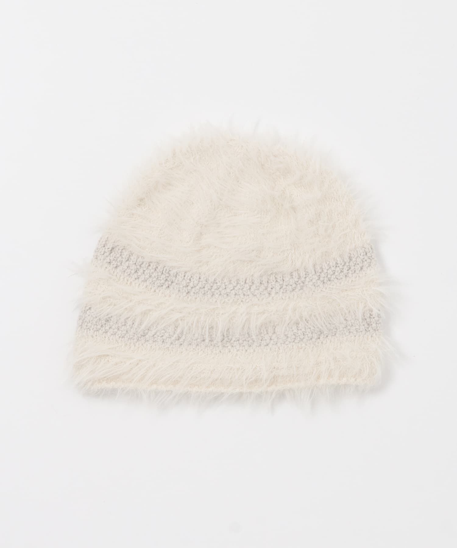  「ラインデザインシャギーニットビーニー」|ニット帽|