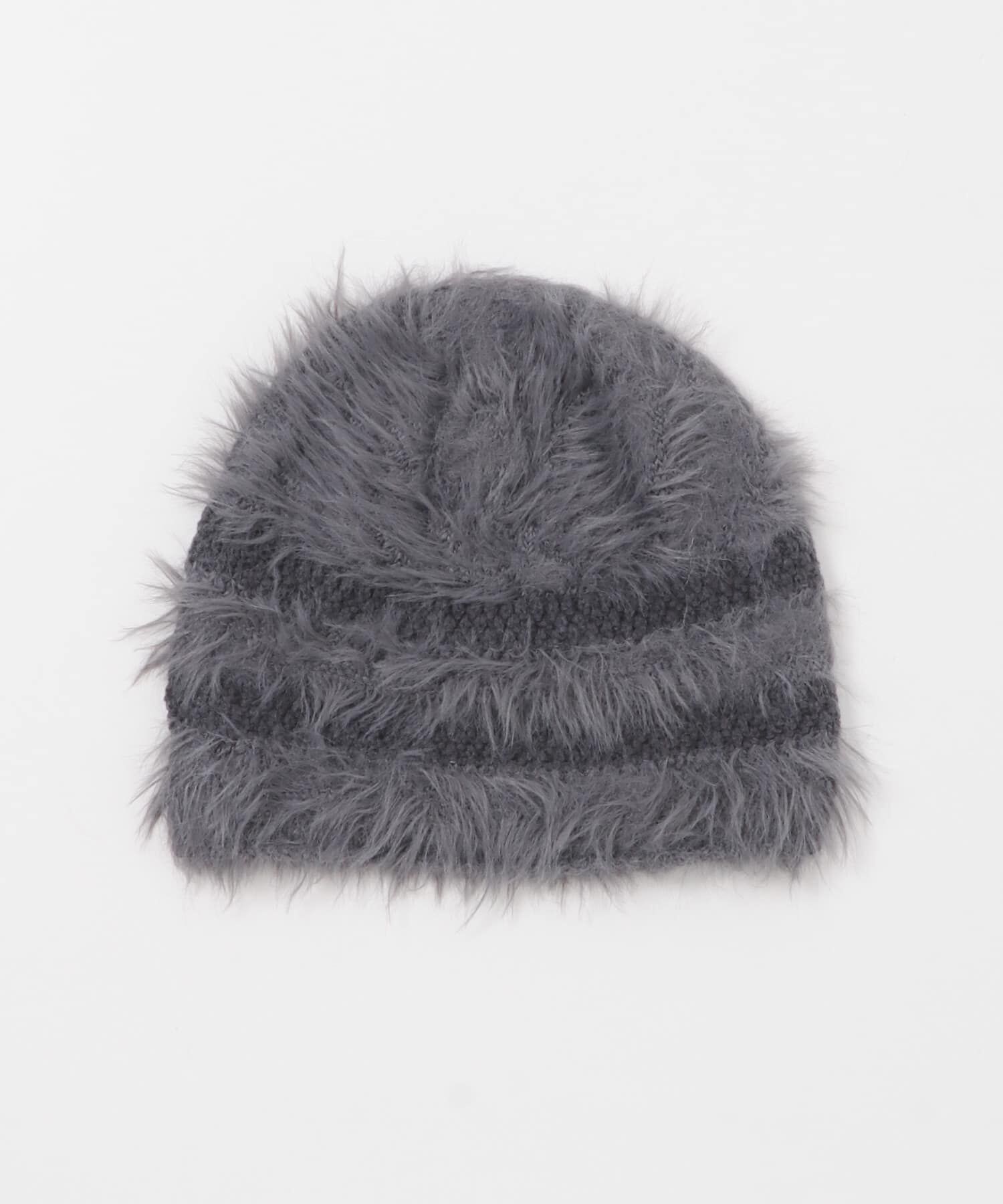  「ラインデザインシャギーニットビーニー」|ニット帽|