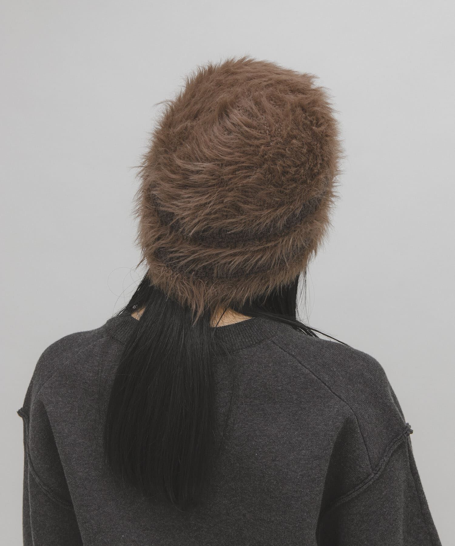  「ラインデザインシャギーニットビーニー」|ニット帽|