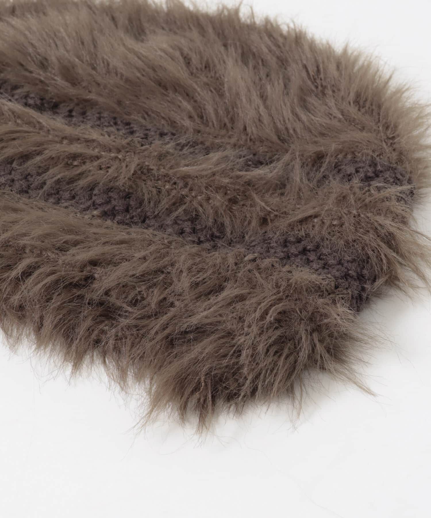  「ラインデザインシャギーニットビーニー」|ニット帽|